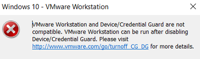 VMware Workstation и Device/Credential Guard несовместимы. VMware Workstation можно запустить только после отключения Device/Credential Guard.