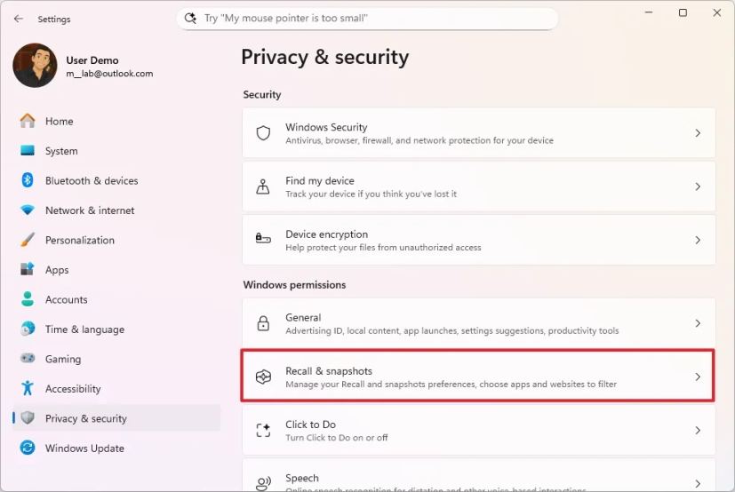 Open Recall settings