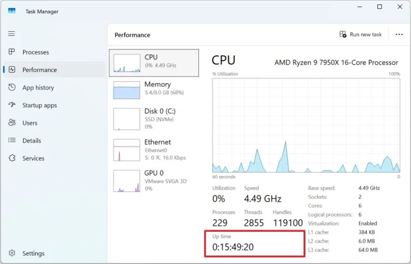 Task Manager check PC uptime